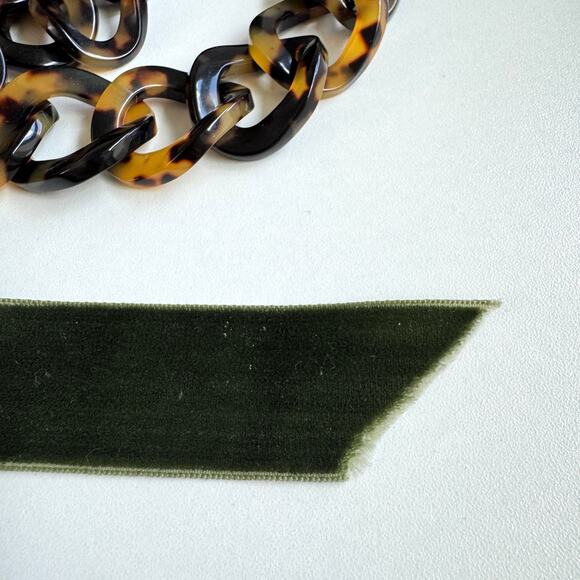 J. Crew Womens Belt Velvet Ribbon Tortoise Look Chain Link Tie Close Green Brown - Picture 8 of 9